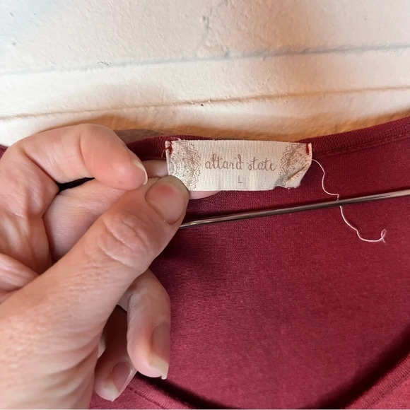 Altar’d State Maroon Bell Sleeve Lace Trim Bohemian Dress , Women’s Size Large - Picture 4 of 8